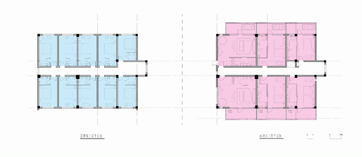 调整大小 图 48 改造前后客房层平面比较及柱网.gif
